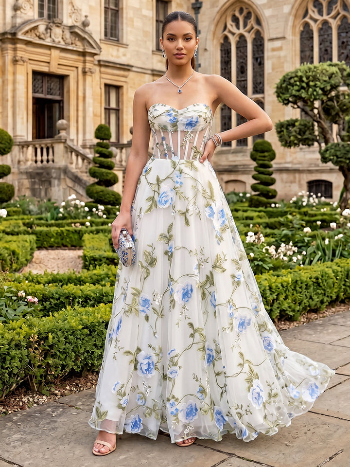 Tulle A Line Sweetheart Cut Out Formal Dresses