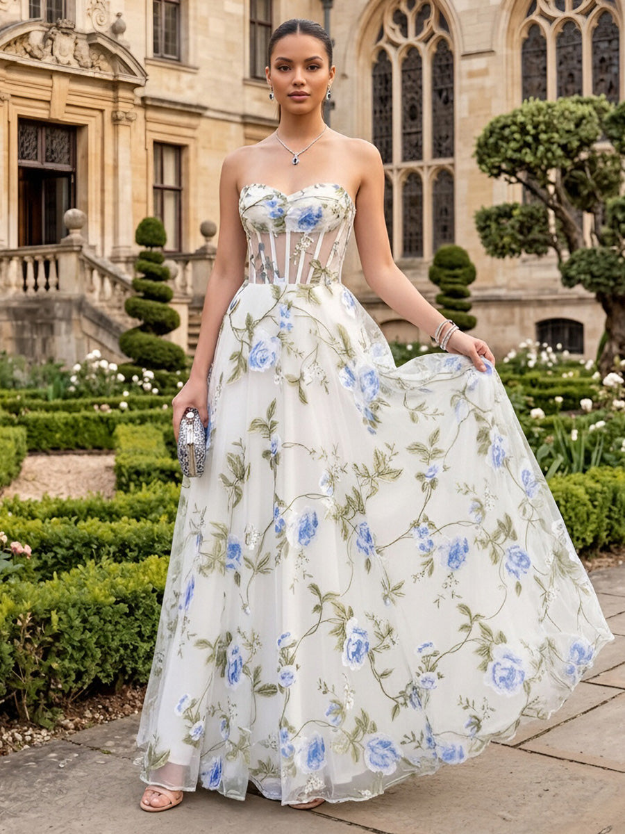 Tulle A Line Sweetheart Cut Out Formal Dresses