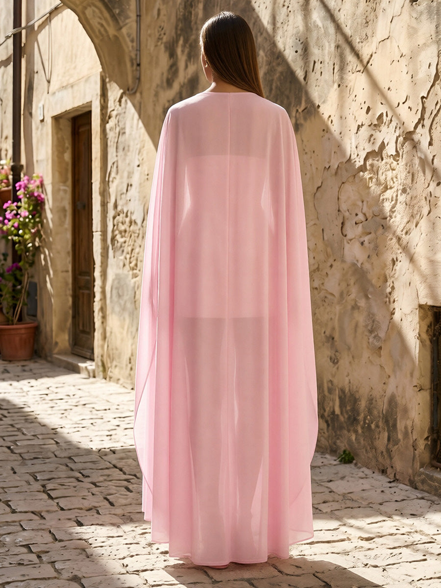 Satin Mermaid Scoop Neck Cape Formal Dresses