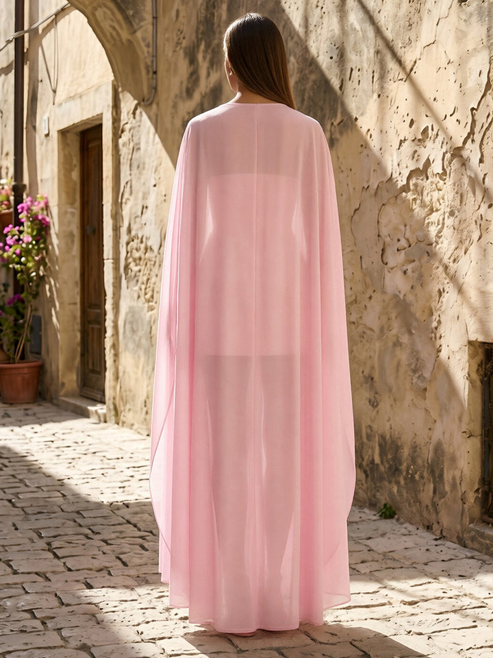 Satin Mermaid Scoop Neck Cape Formal Dresses