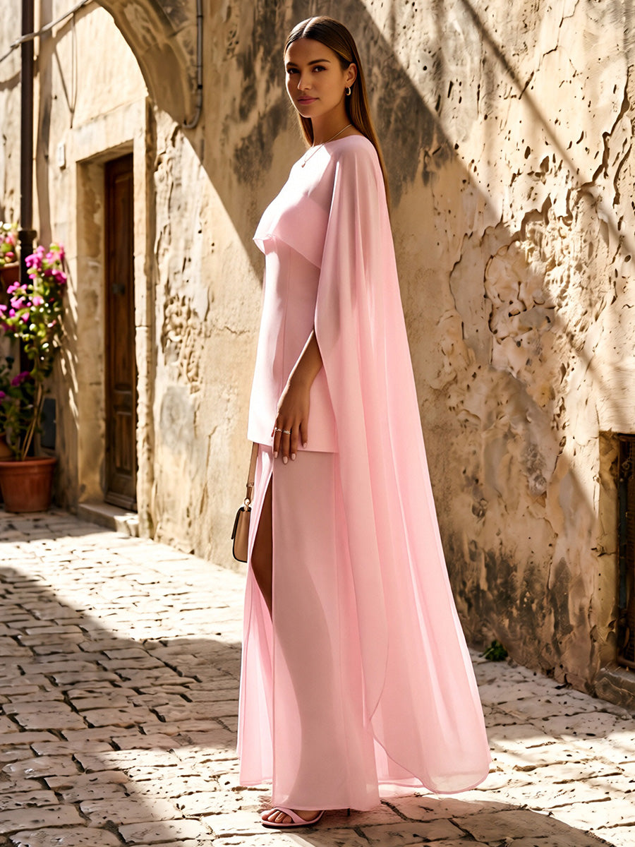 Satin Mermaid Scoop Neck Cape Formal Dresses