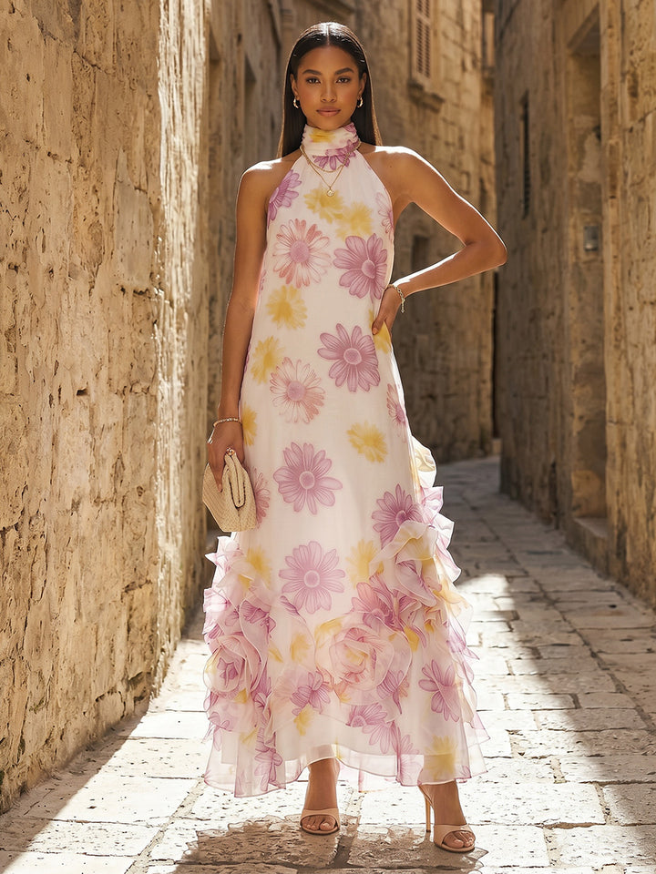 Chiffon A Line Scoop Neck 3D Flowers Formal Dresses