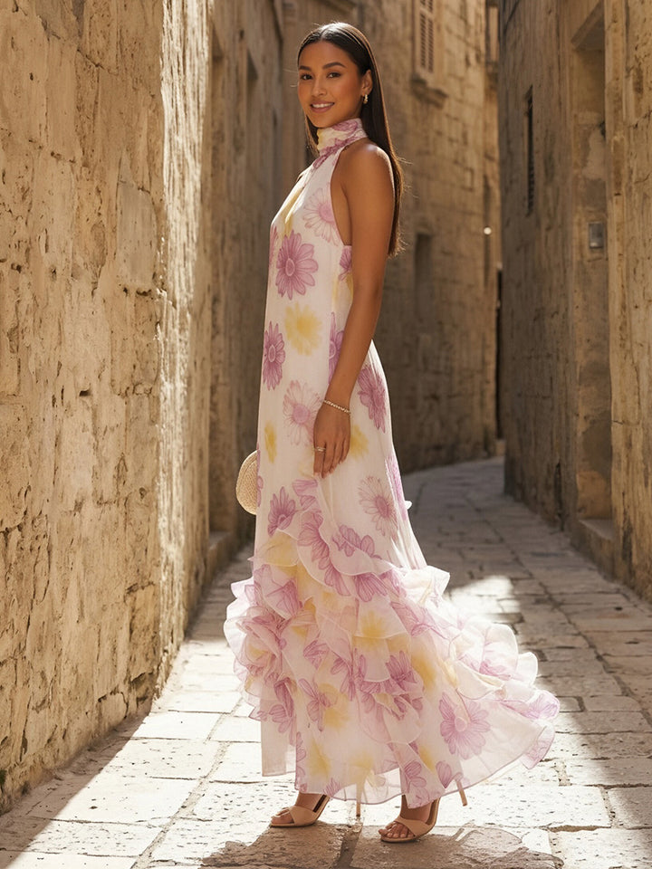 Chiffon A Line Scoop Neck 3D Flowers Formal Dresses