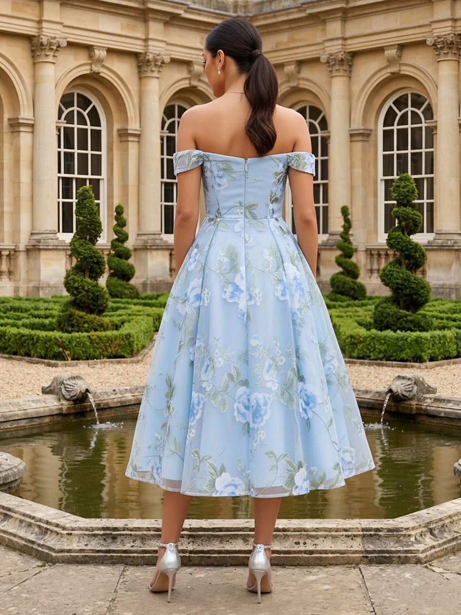 Tulle A Line Off the Shoulder Pleats Formal Dresses
