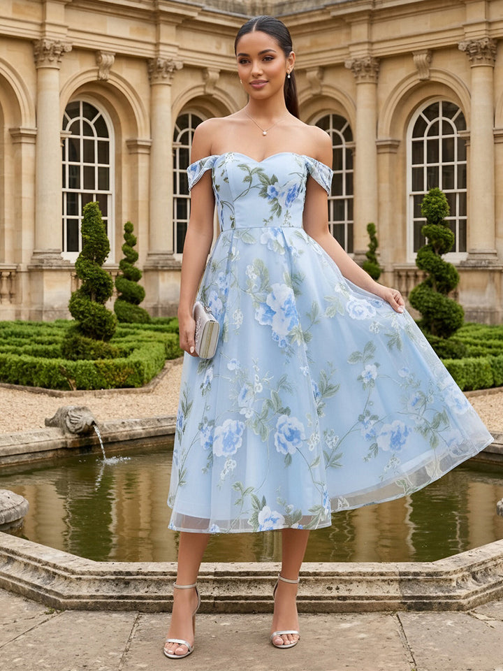 Tulle A Line Off the Shoulder Pleats Formal Dresses