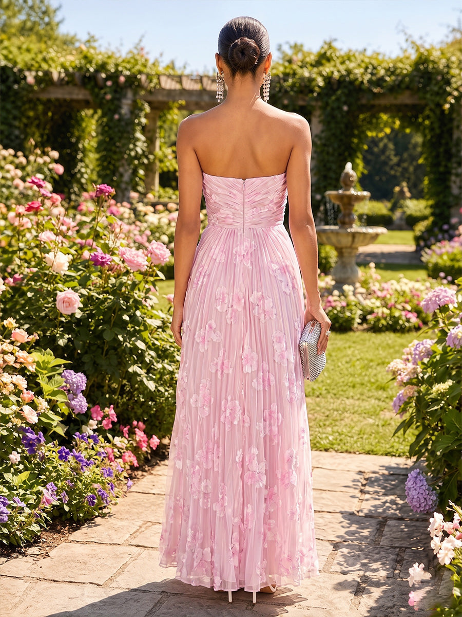 Tulle A Line Strapless Floral Formal Dresses