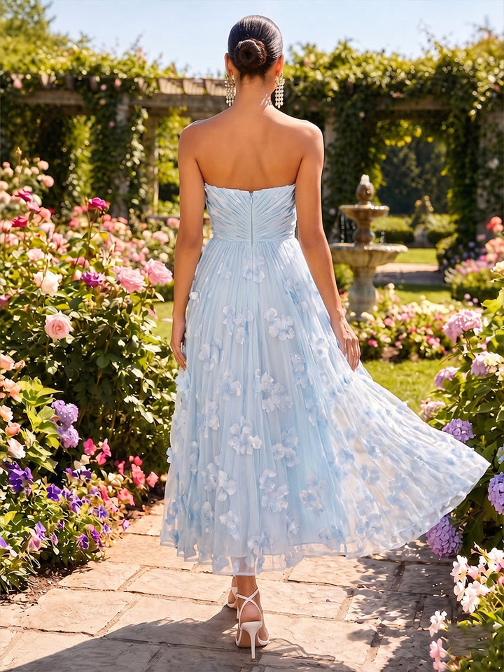 Tulle A Line Strapless Floral Formal Dresses