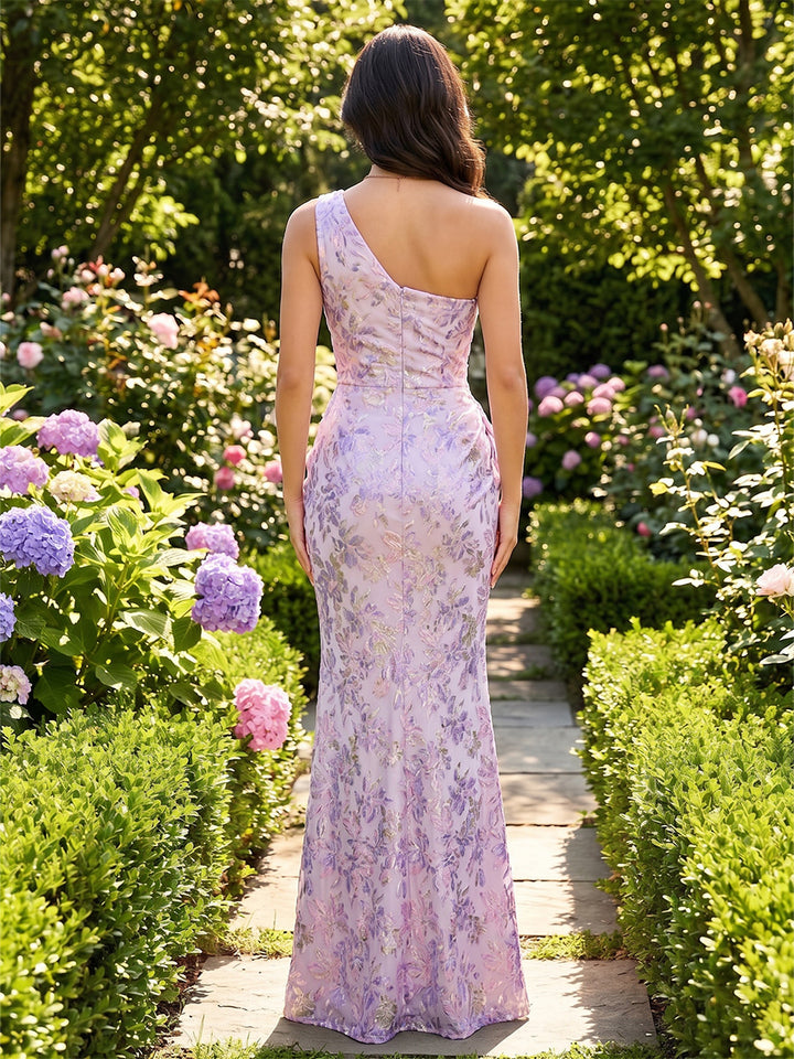 Satin Sheath One Shoulder Pleats Formal Dresses