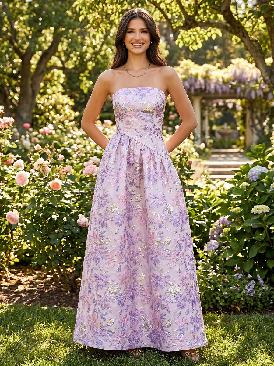Satin A Line Strapless Corset Formal Dresses
