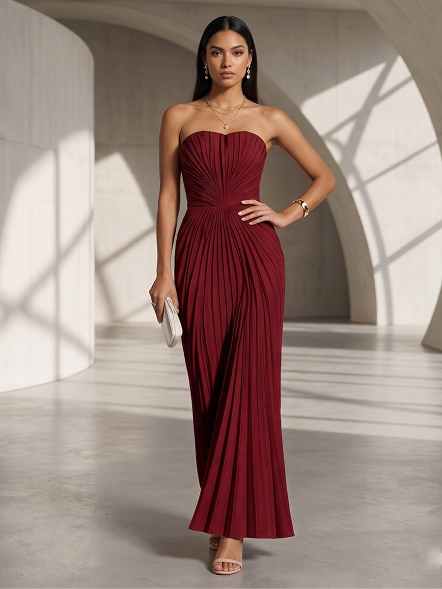 Chiffon Mermaid Strapless Pleats Formal Dresses
