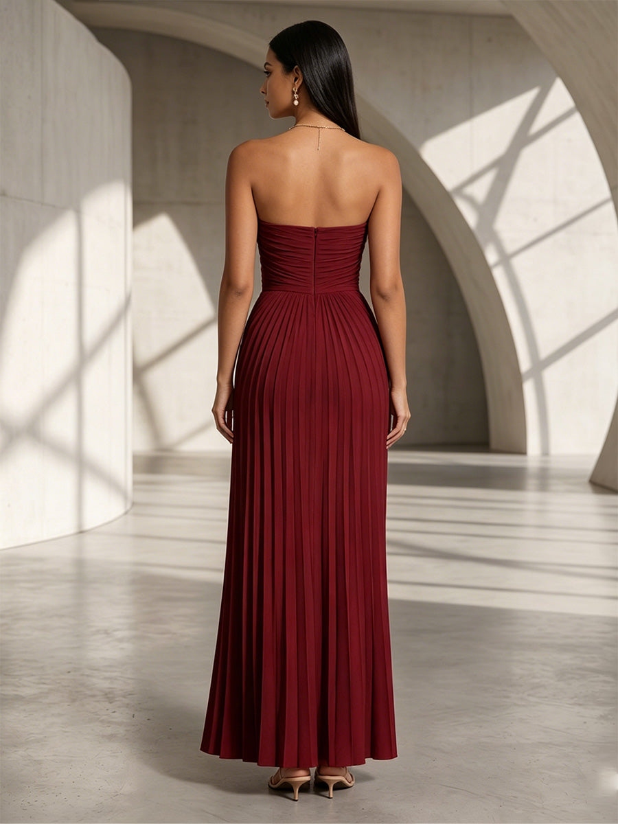 Chiffon Mermaid Strapless Pleats Formal Dresses