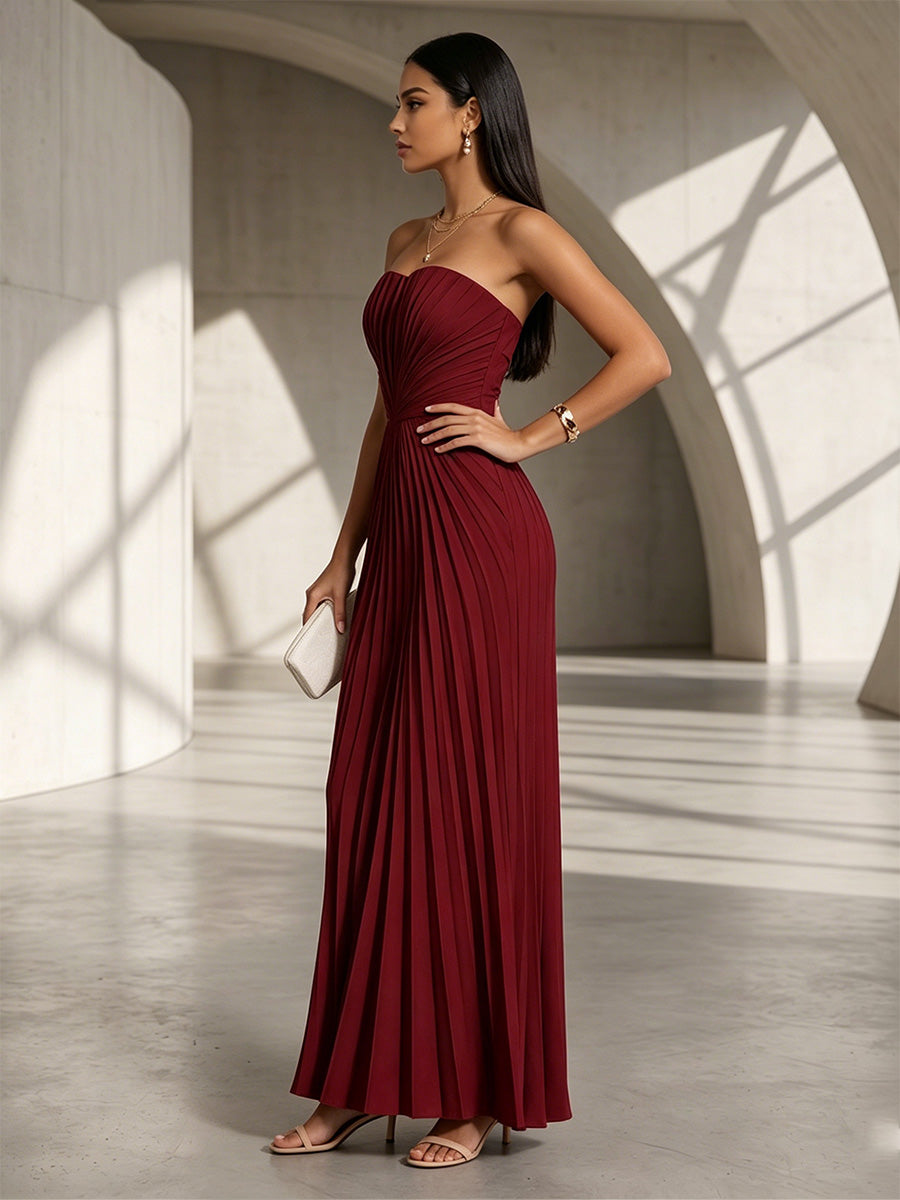 Chiffon Mermaid Strapless Pleats Formal Dresses