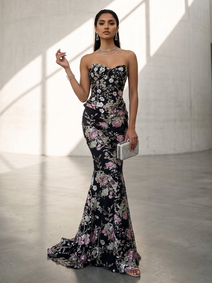 Jacquard Mermaid Sweetheart Evening Dresses with Sweep Train