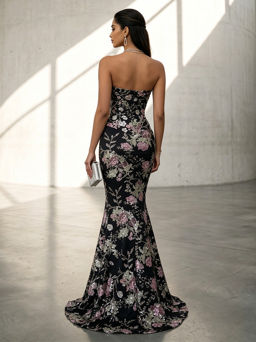 Jacquard Mermaid Sweetheart Evening Dresses with Sweep Train