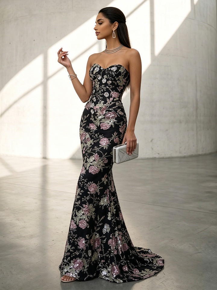 Jacquard Mermaid Sweetheart Evening Dresses with Sweep Train