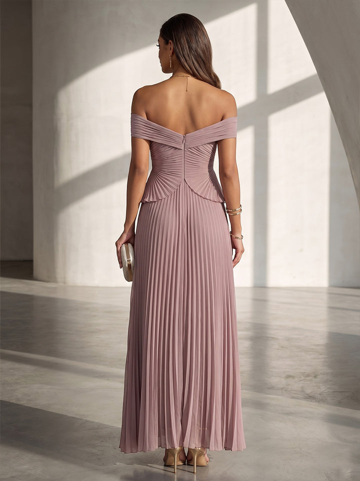 Chiffon A Line Off the Shoulder Ruffles Formal Dresses