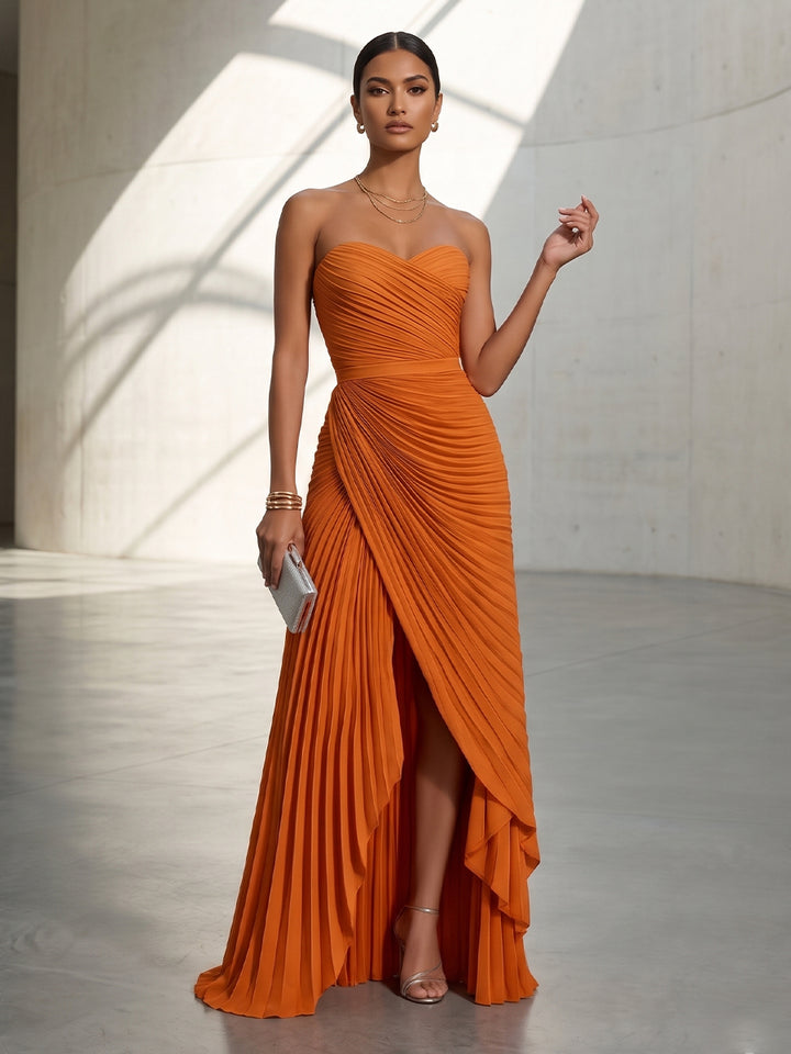 Chiffon A Line Strapless Pleats Formal Dresses