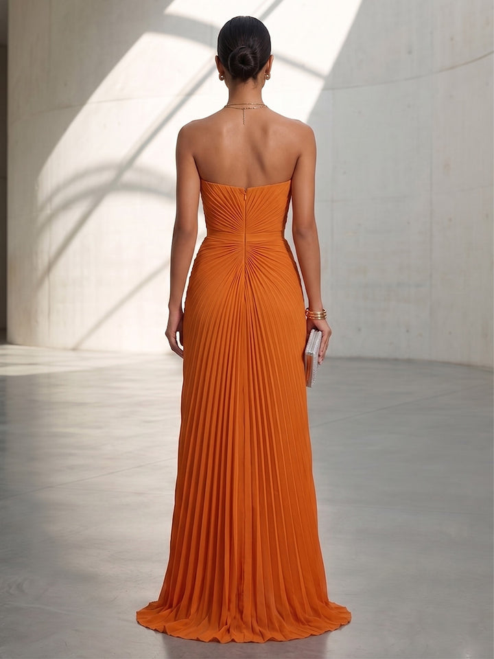Chiffon A Line Strapless Pleats Formal Dresses