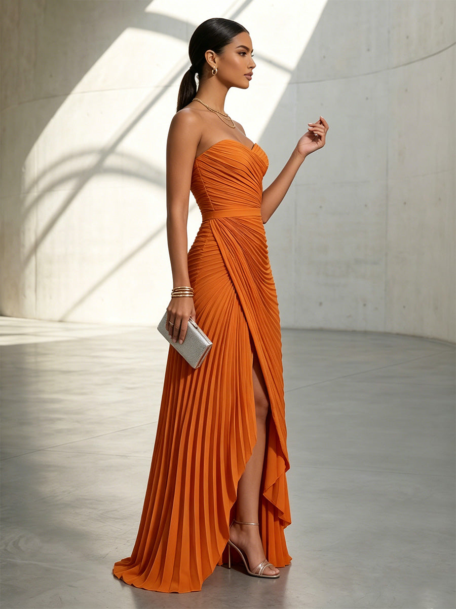 Chiffon A Line Strapless Pleats Formal Dresses