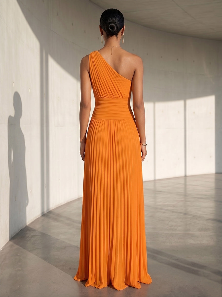 Chiffon A Line One Shoulder Slit Formal Dresses
