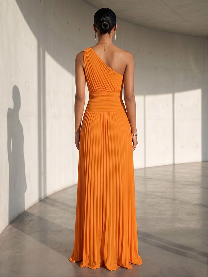 Chiffon A Line One Shoulder Slit Formal Dresses