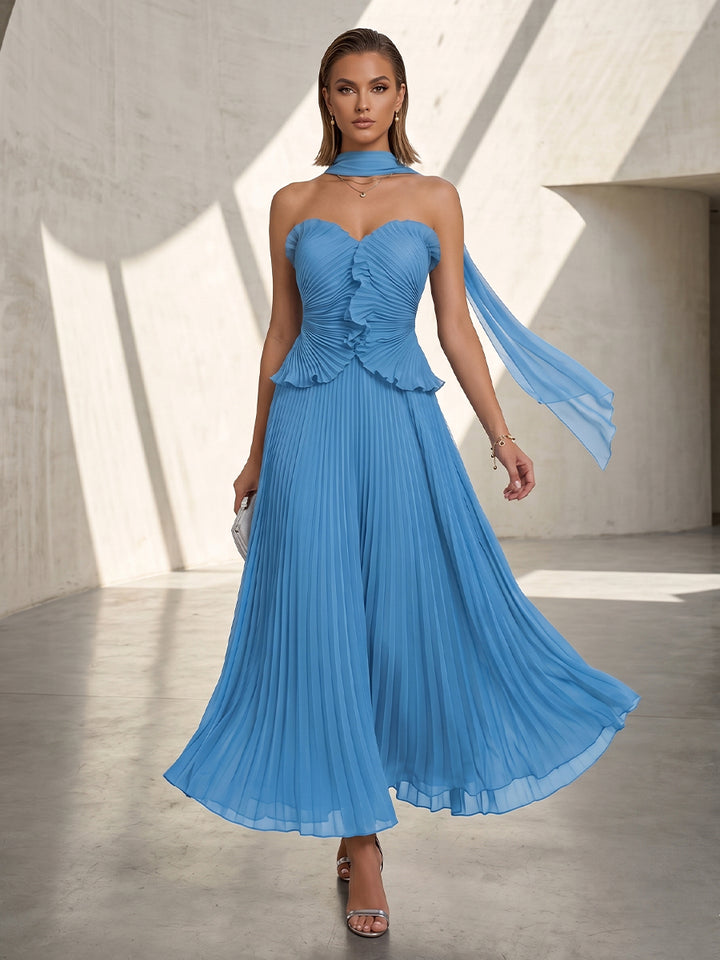 Chiffon A Line Sweetheart Scarf Formal Dresses