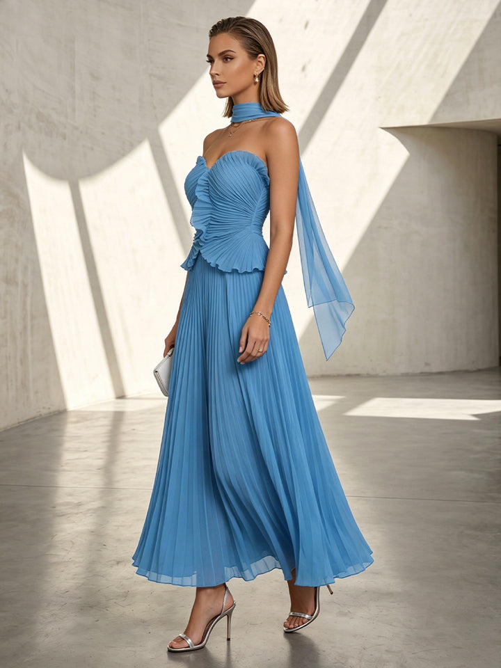 Chiffon A Line Sweetheart Scarf Formal Dresses