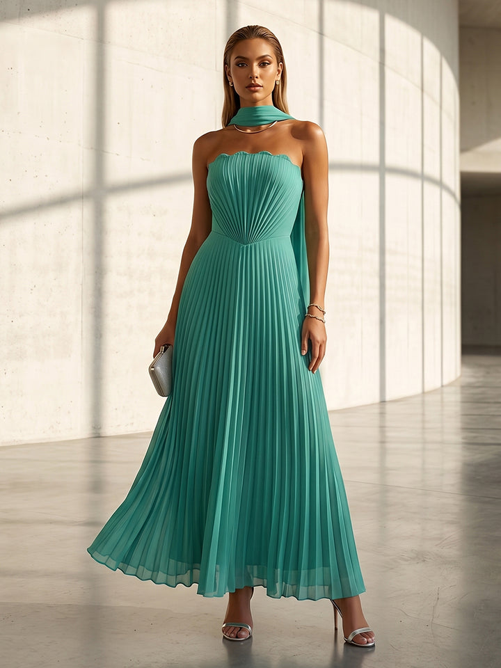 Chiffon A Line Strapless Scarf Formal Dresses