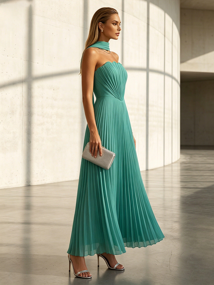 Chiffon A Line Strapless Scarf Formal Dresses