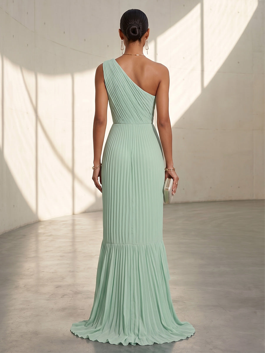 Chiffon Mermaid One Shoulder Ruffles Formal Dresses