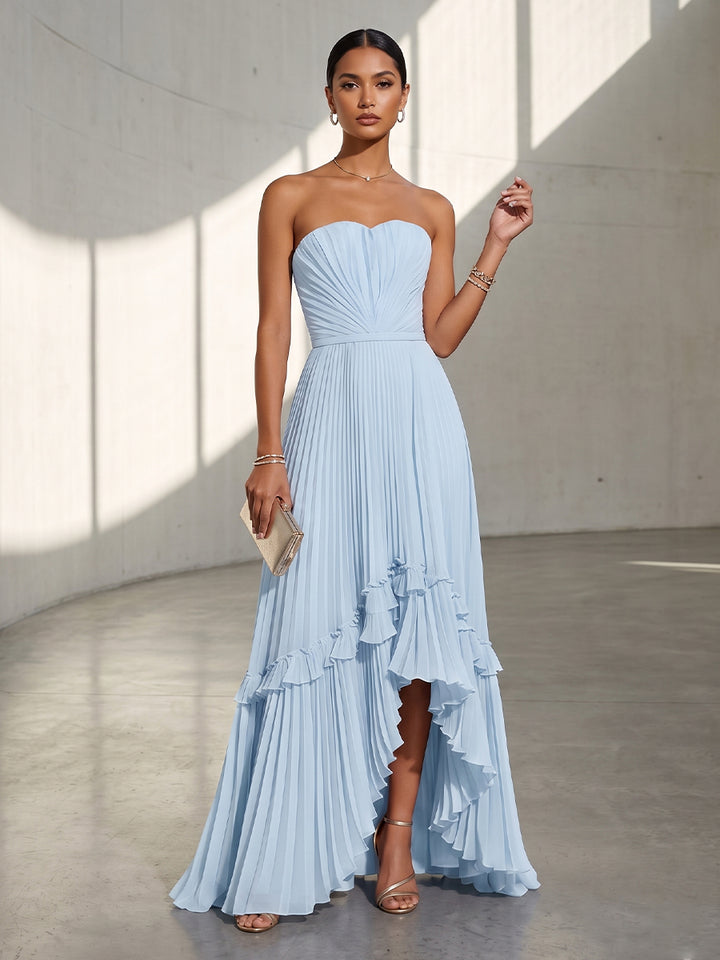 Chiffon A Line Strapless Pleats Formal Dresses