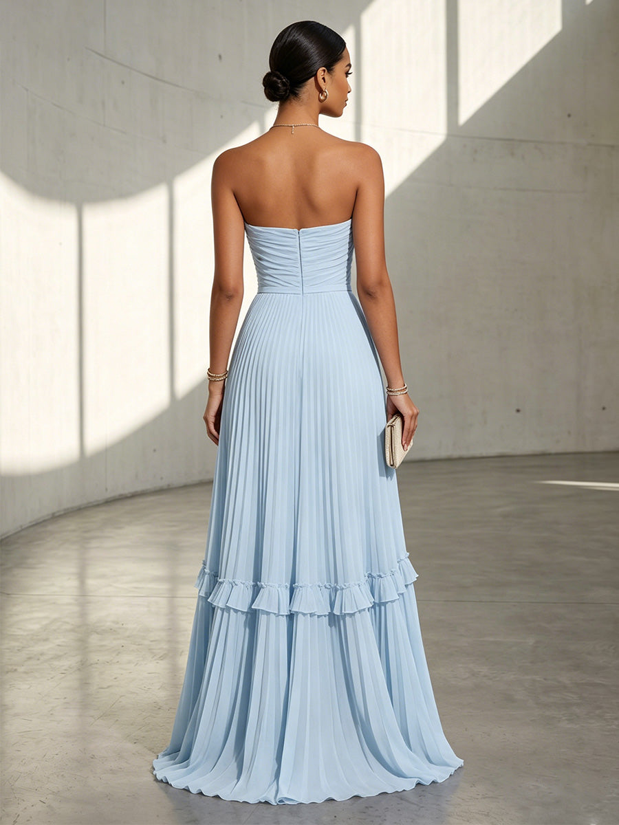 Chiffon A Line Strapless Pleats Formal Dresses
