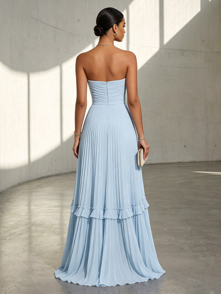 Chiffon A Line Strapless Pleats Formal Dresses