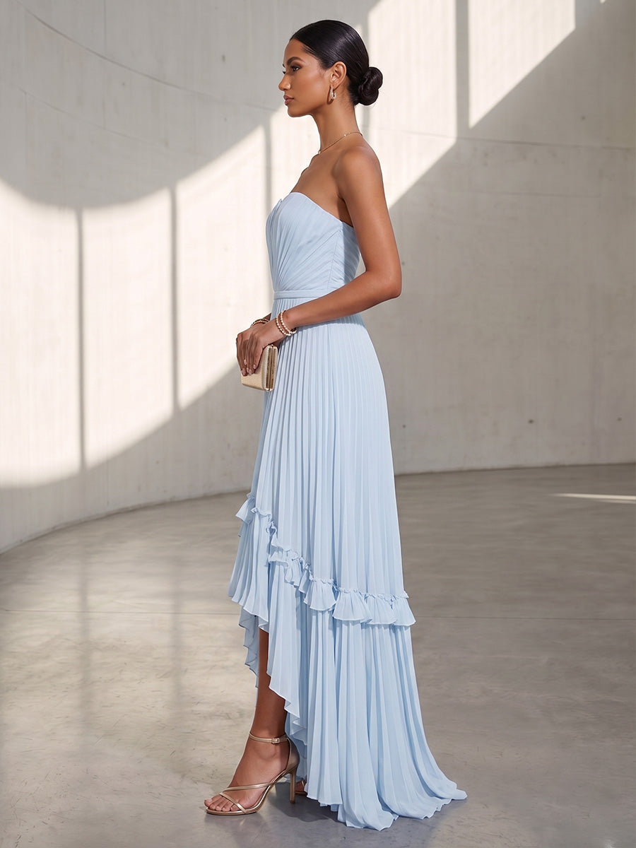 Chiffon A Line Strapless Pleats Formal Dresses
