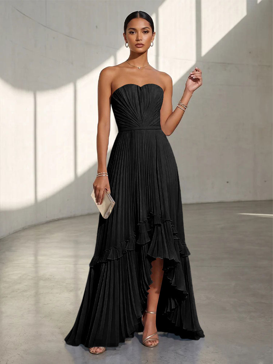 Chiffon A Line Strapless Pleats Formal Dresses