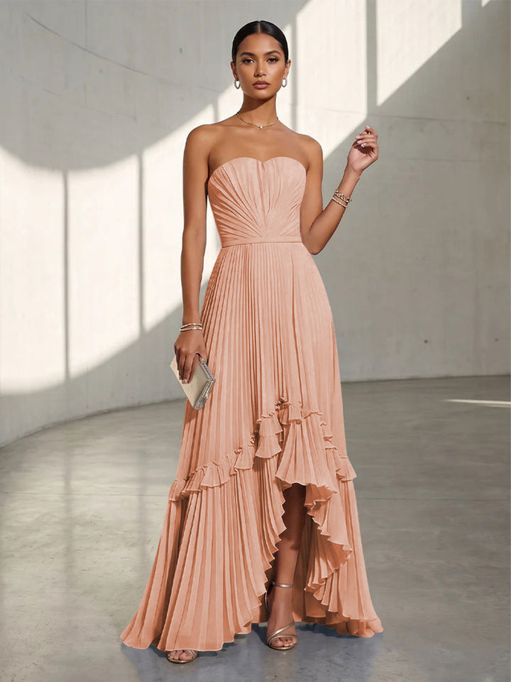 Chiffon A Line Strapless Pleats Formal Dresses