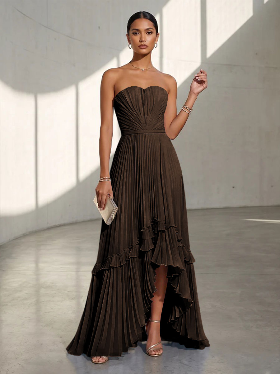 Chiffon A Line Strapless Pleats Formal Dresses