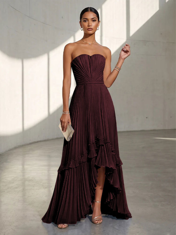 Chiffon A Line Strapless Pleats Formal Dresses