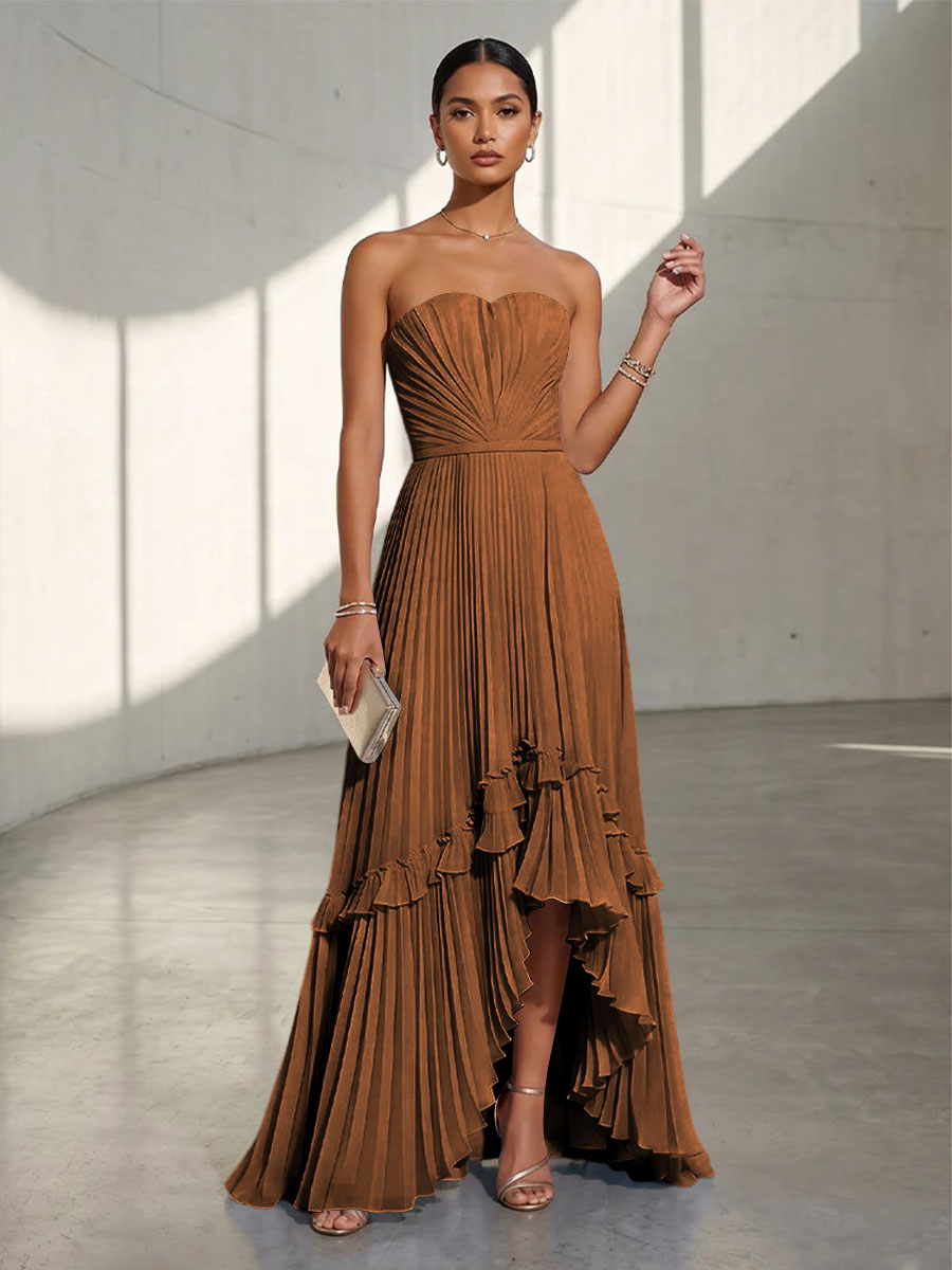 Chiffon A Line Strapless Pleats Formal Dresses