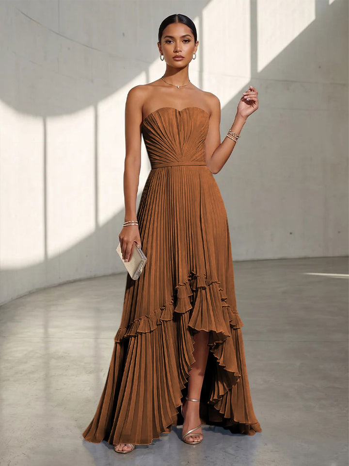 Chiffon A Line Strapless Pleats Formal Dresses