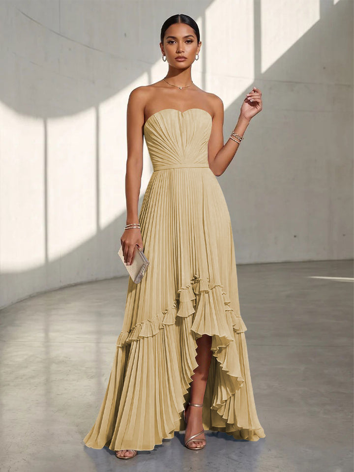 Chiffon A Line Strapless Pleats Formal Dresses