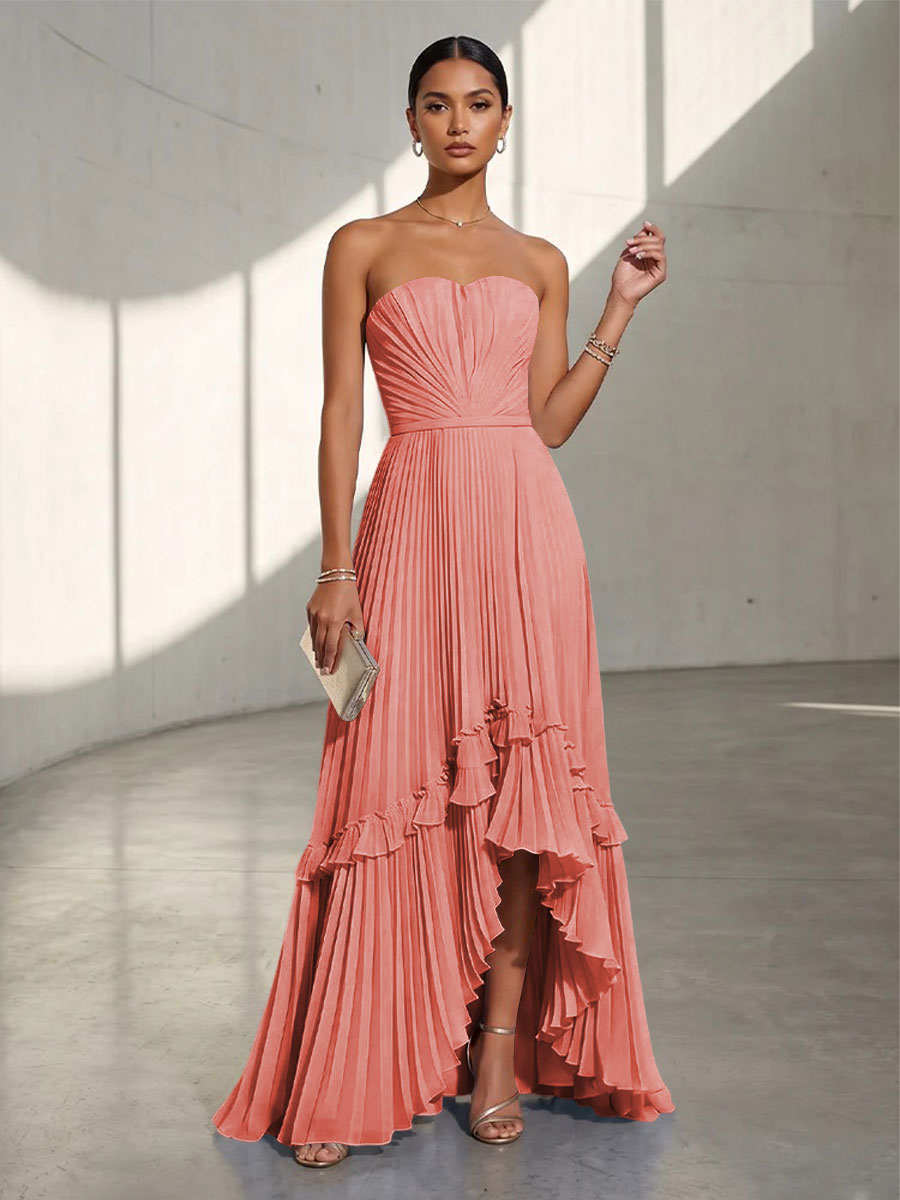 Chiffon A Line Strapless Pleats Formal Dresses