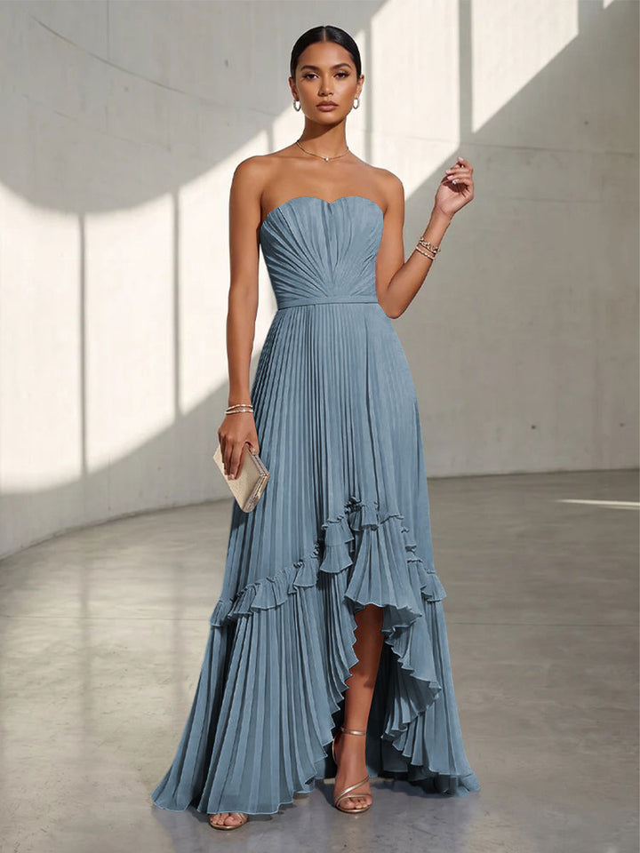 Chiffon A Line Strapless Pleats Formal Dresses