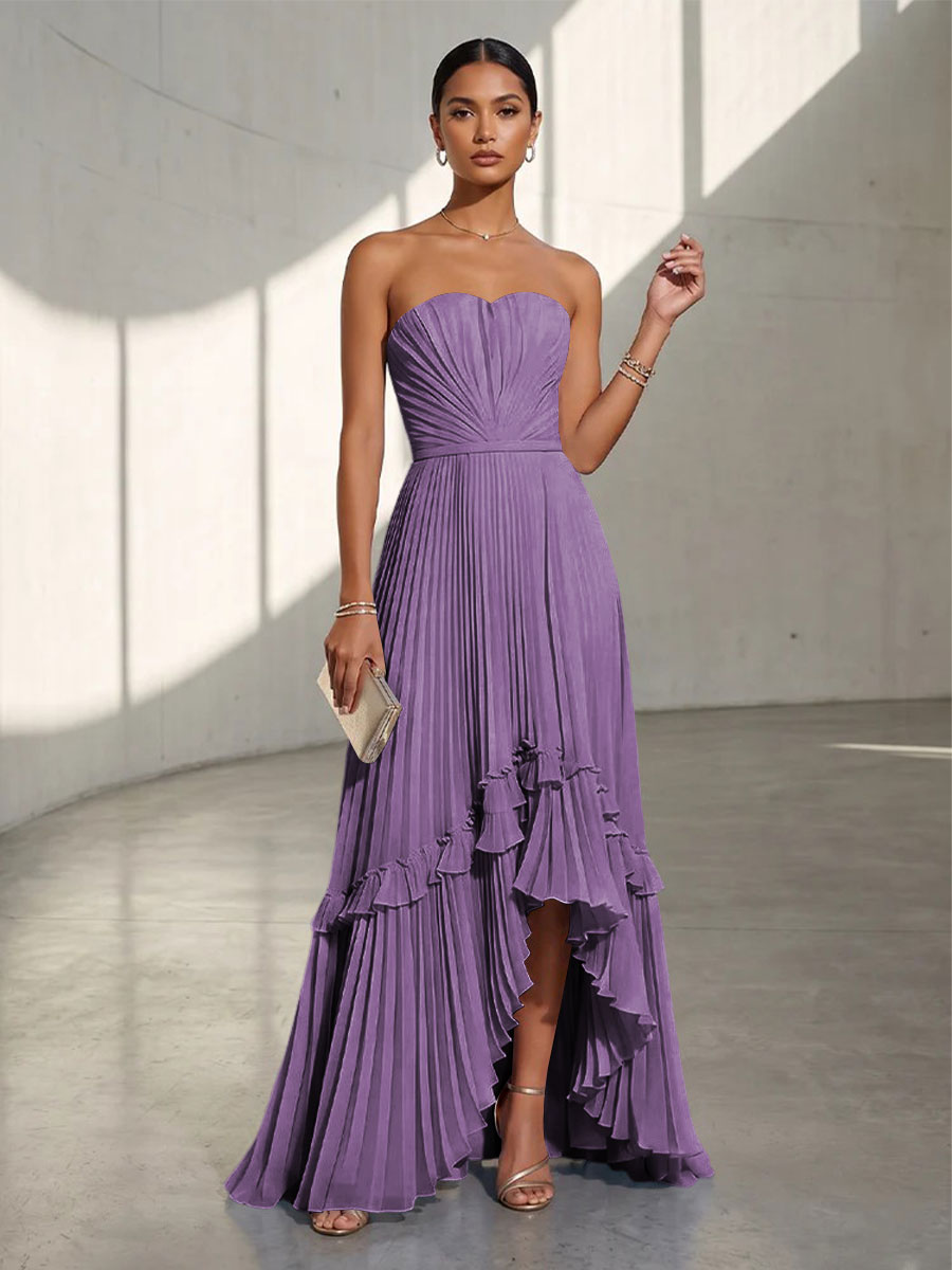 Chiffon A Line Strapless Pleats Formal Dresses