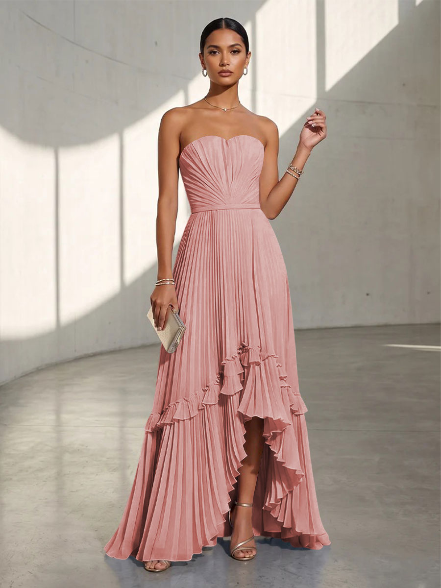 Chiffon A Line Strapless Pleats Formal Dresses