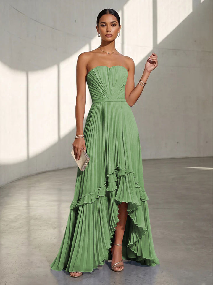 Chiffon A Line Strapless Pleats Formal Dresses
