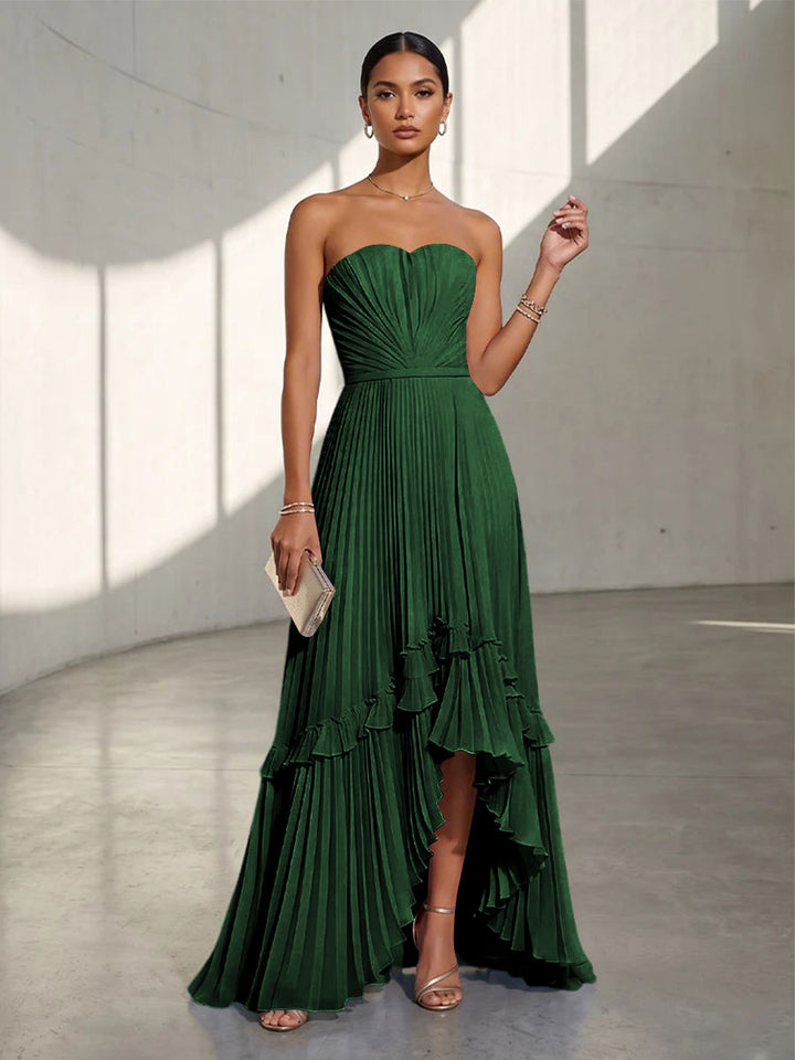 Chiffon A Line Strapless Pleats Formal Dresses