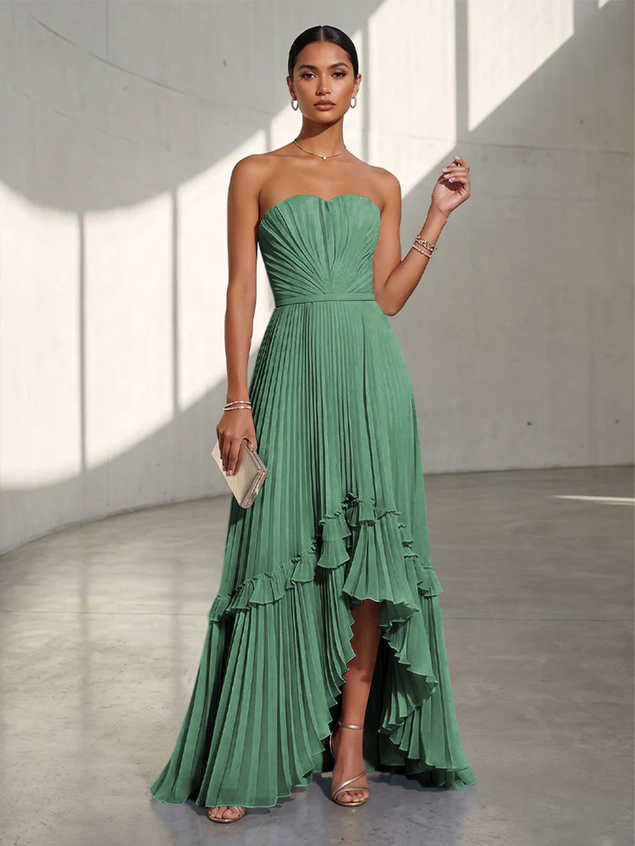 Chiffon A Line Strapless Pleats Formal Dresses