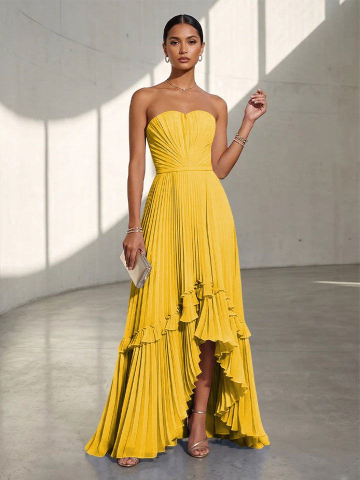 Chiffon A Line Strapless Pleats Formal Dresses
