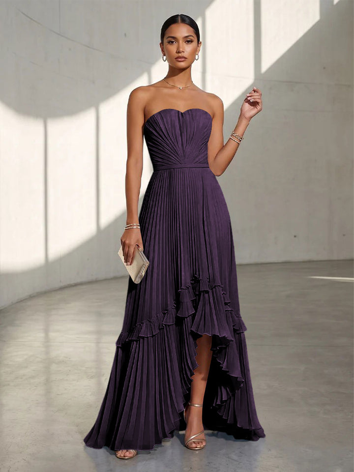 Chiffon A Line Strapless Pleats Formal Dresses